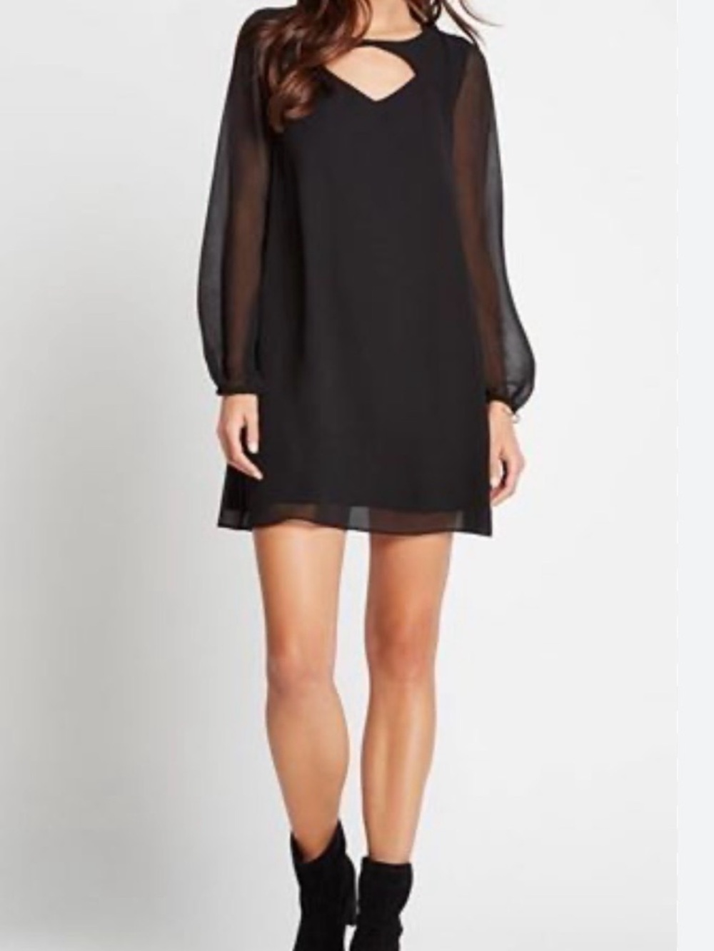 BCBGeneration Black Mini Dress with Sheer Long Sleeves and Keyhole NWT